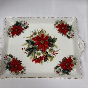 Vintage Royal Patrician Decorative Tray With Poinsettias. 9" x 12.5"